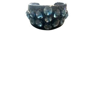 Ted Baker NYC Vintage Black Blue Leather Blue Crystals Cuff Bracelet